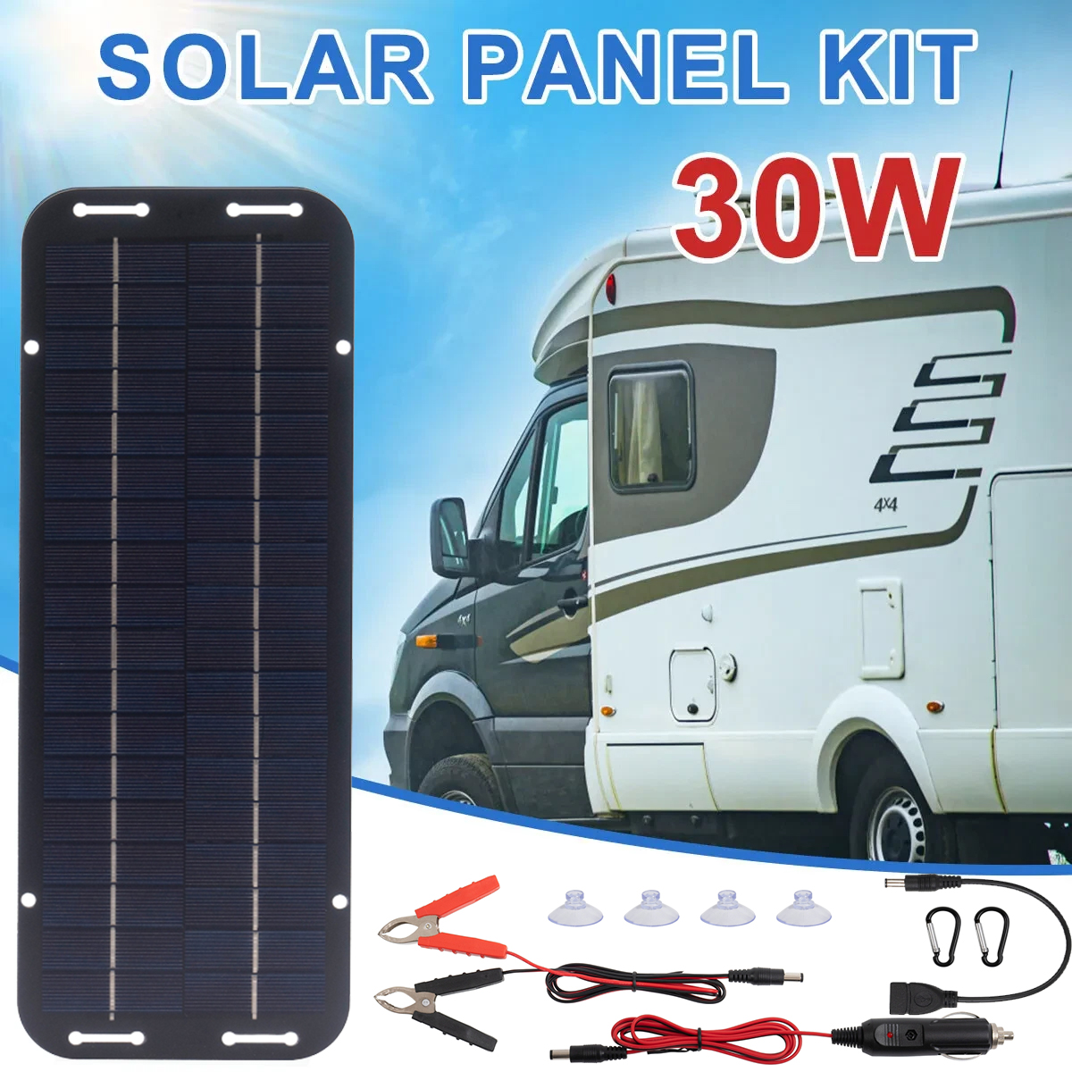 Solar Panel Monocrystalline - 30W Solar Panel Kit Battery Trickle